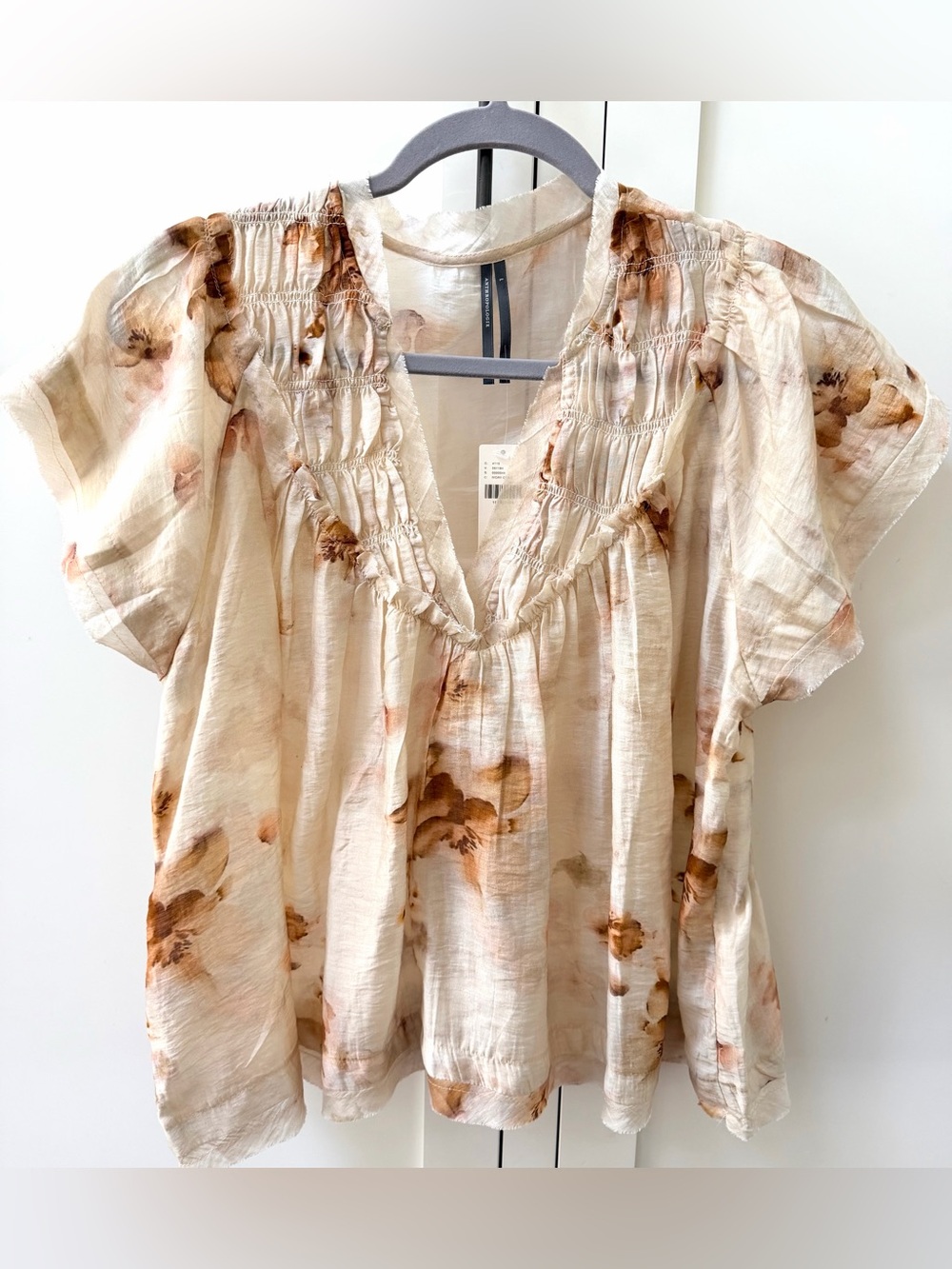 ANTHROPOLOGIE NWT Floral Babydoll Blouse Top Ivory Size L $118